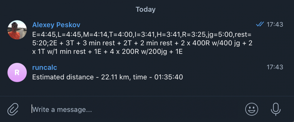 Telegram-бот для рассчета беговых тренировок - RunCalc